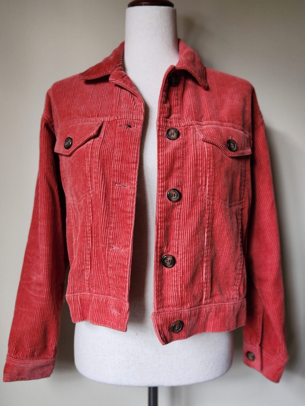 Forever 21 Cropped Corduroy Trucker Jacket Womens Small Rust Terracotta Shacket